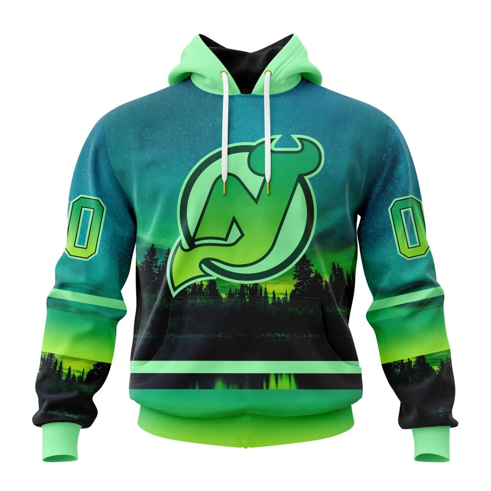New Jersey Devils Special Northern Lights Design All Over Print Hoodie Style 59242