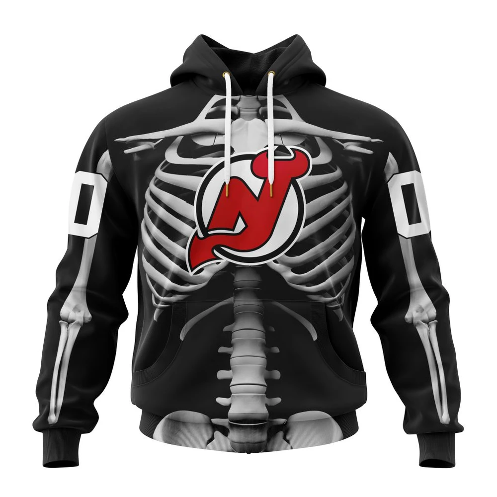 New Jersey Devils Special Skeleton Costume For Halloween All Over Print Hoodie Style 74673