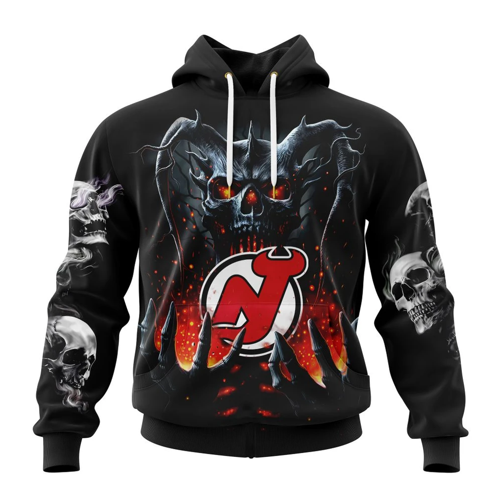 New Jersey Devils Special Skull Art Design All Over Print Hoodie Style 35341