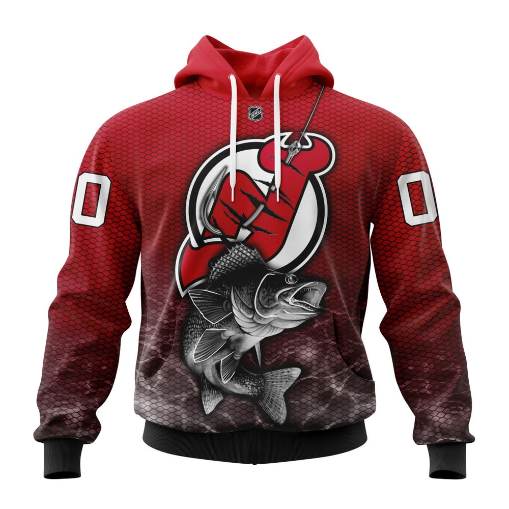 New Jersey Devils Specialized Fishing All Over Print Hoodie Style 13785
