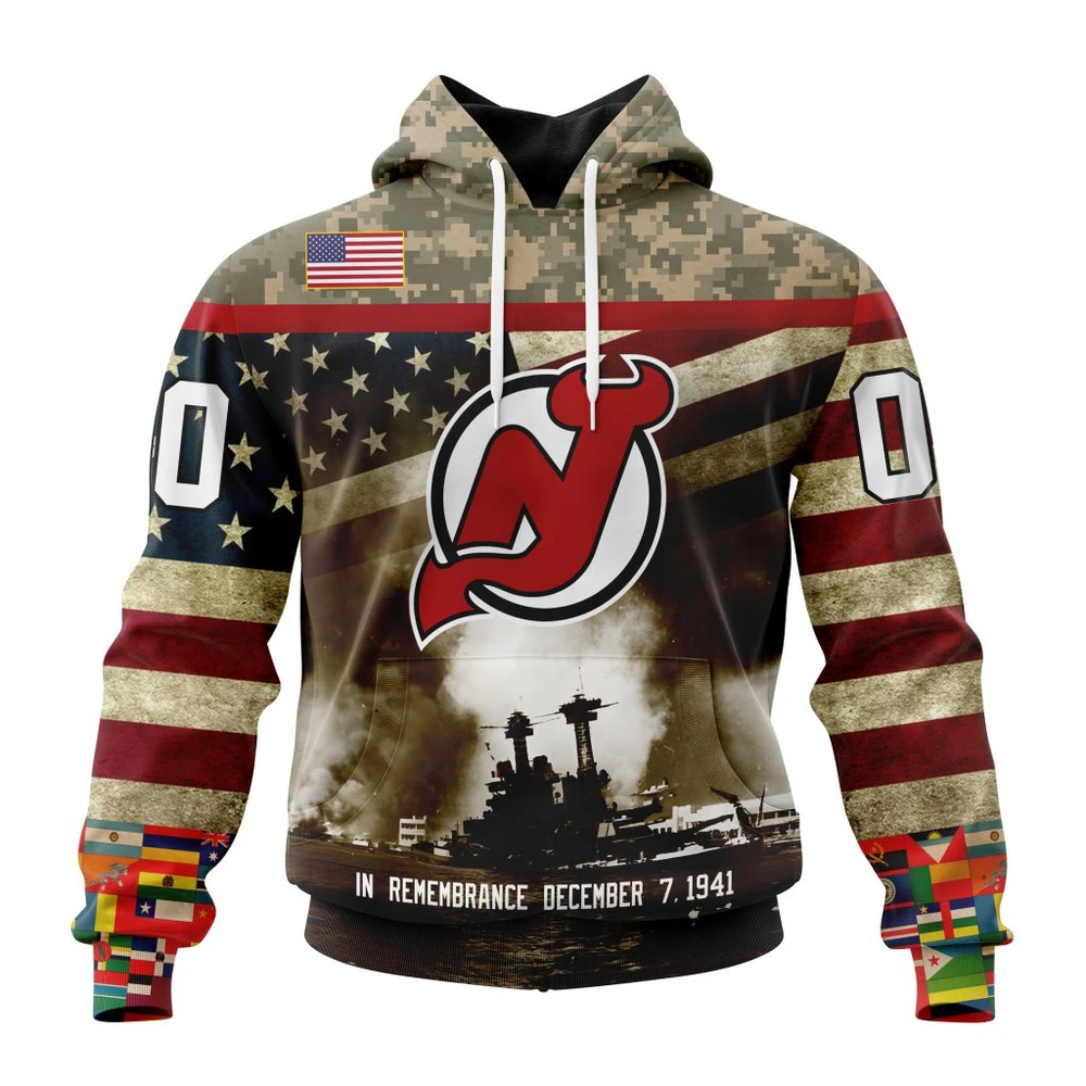New Jersey Devils Specialized Unisex Kits Remember Pearl Harbor All Over Print Hoodie Style 61886