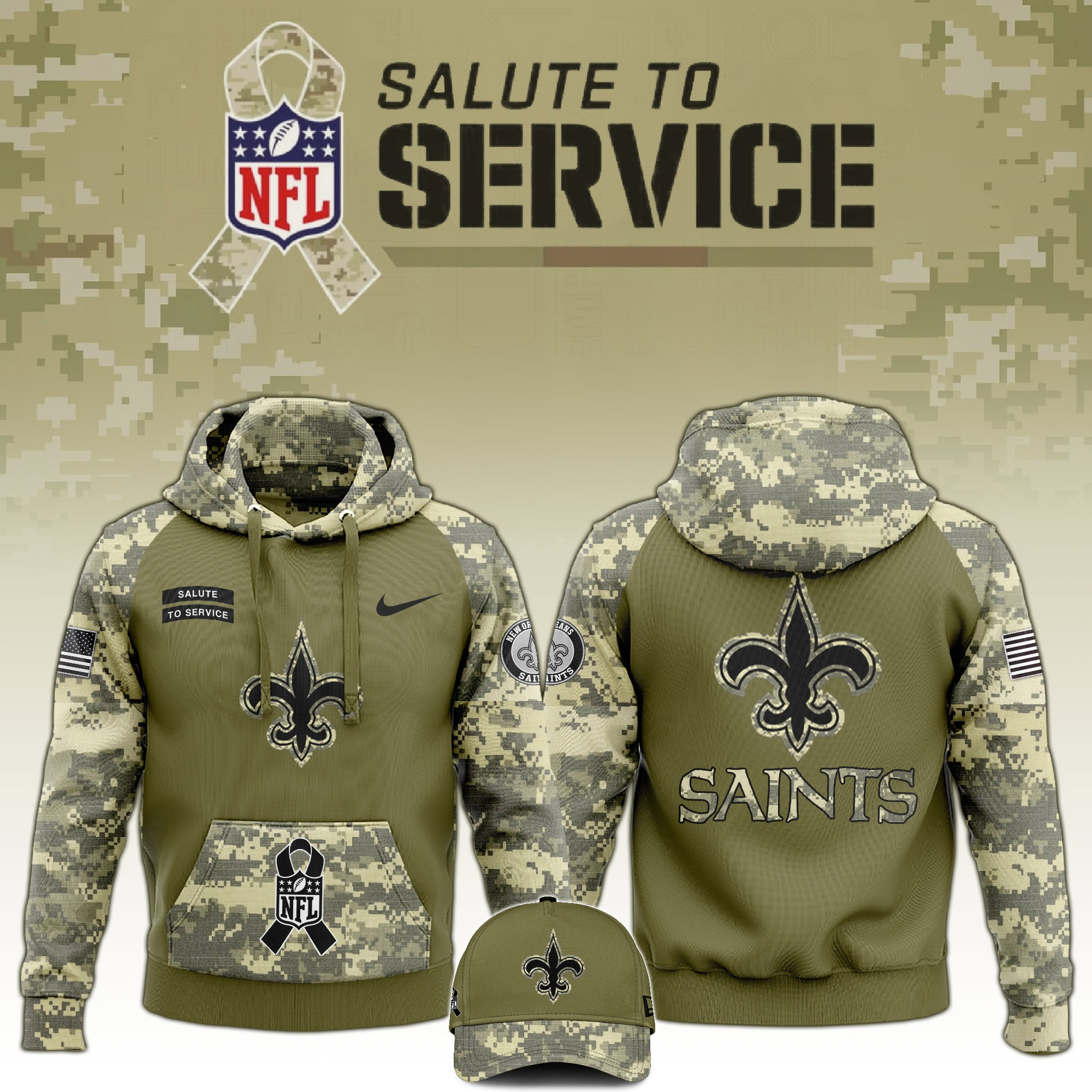 New Orleans Saints Salute to Service Club Limited Edition Camo Hoodie Best Saints Merch