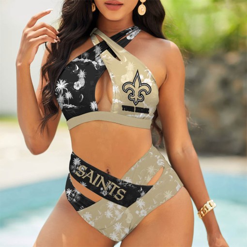 New Orleans Saints Womens 2Pcs Bikini Swimsuit Criss Cross Cutout Bathing Suit St1845