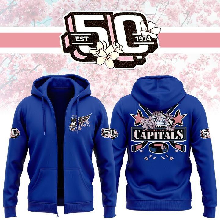New Washington Capitals Cherry Blossom Zip Hoodie 50Th Anniversary Gifts For Hockey Fans