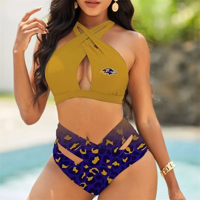 New York Giants Womens 2Pcs Bikini Swimsuit Criss Cross Cutout Bathing Suit St1723