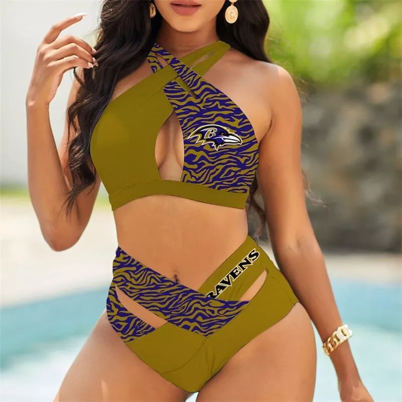 New York Giants Womens 2Pcs Bikini Swimsuit Criss Cross Cutout Bathing Suit St4641