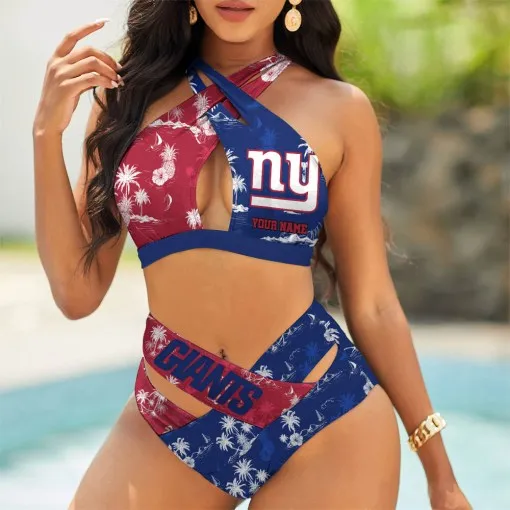 New York Giants Womens 2Pcs Bikini Swimsuit Criss Cross Cutout Bathing Suit St7606