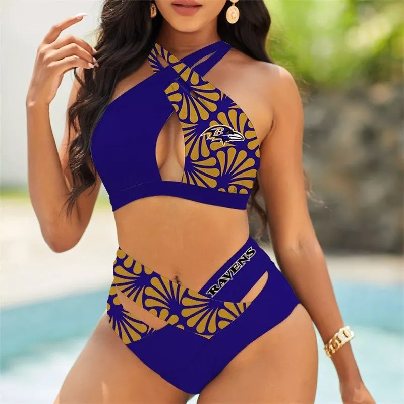 New York Giants Womens 2Pcs Bikini Swimsuit Criss Cross Cutout Bathing Suit St8101