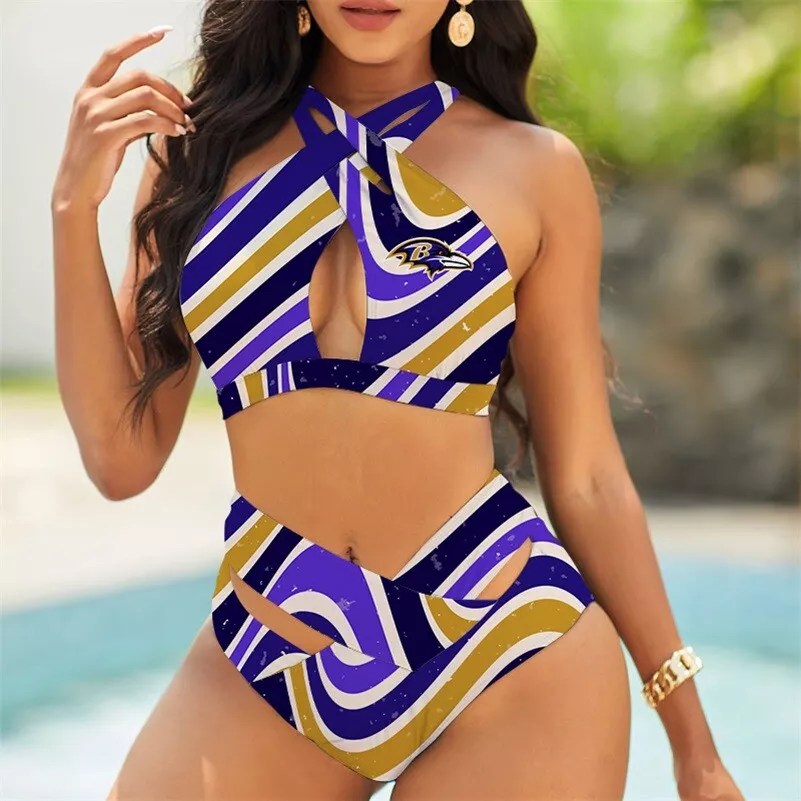 New York Giants Womens 2Pcs Bikini Swimsuit Criss Cross Cutout Bathing Suit St8139