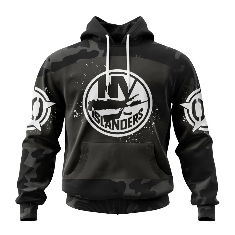 New York Islanders Special Black Camo Design For Veterans Day All Over Print Hoodie Style 80990
