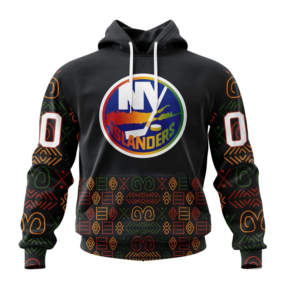 New York Islanders Special Design For Black History Month All Over Print Hoodie Style 62002