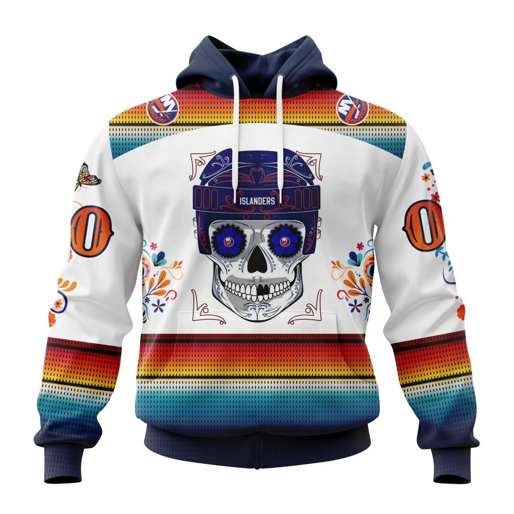 New York Islanders Special Design For Dia De Los Muertos All Over Print Hoodie Style 84237