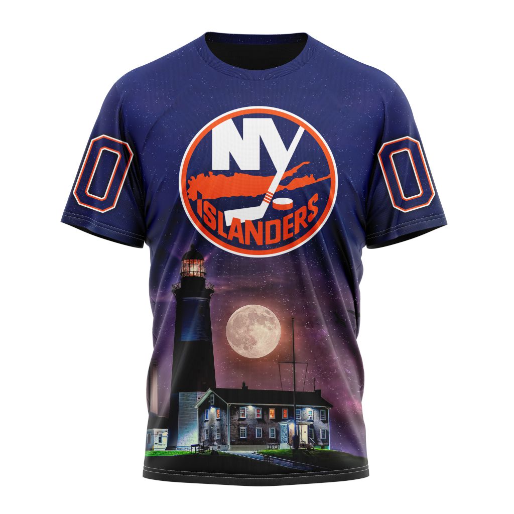 New York Islanders Special Design With Montauk Point Lighthouse Personalized Name And Number T-Shirt Oregontrailrvpk Shirt