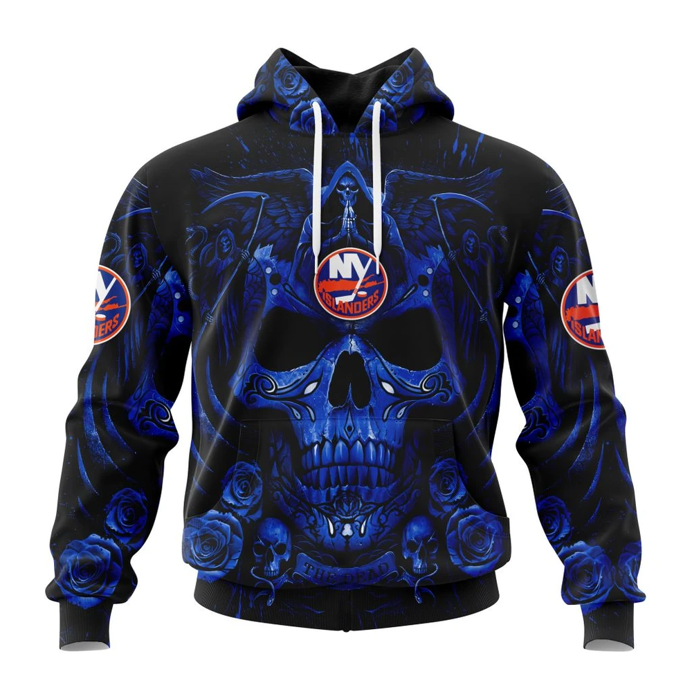 New York Islanders Special Design With Skull Art All Over Print Hoodie Style 45191