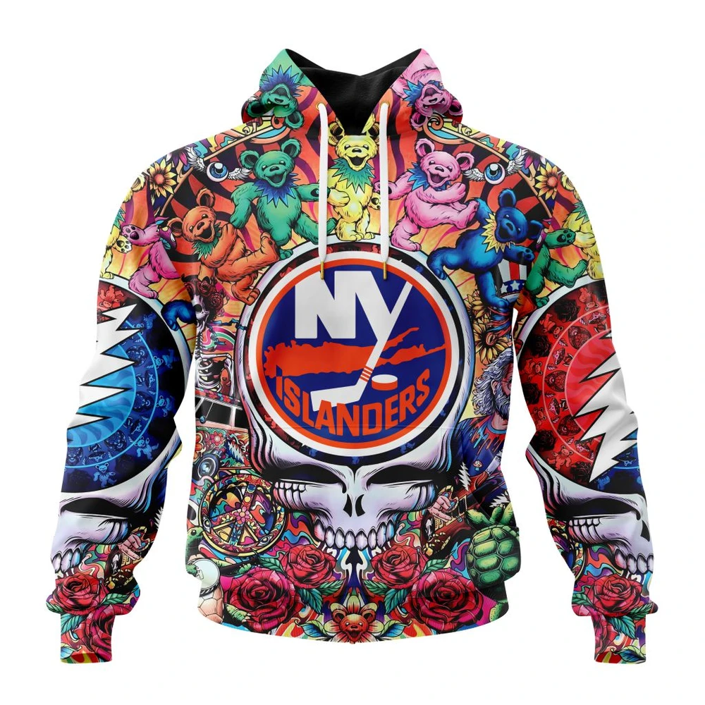 New York Islanders Special Grateful Dead Design All Over Print Hoodie Style 31304
