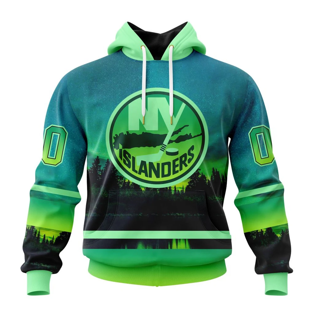 New York Islanders Special Northern Lights Design All Over Print Hoodie Style 32772