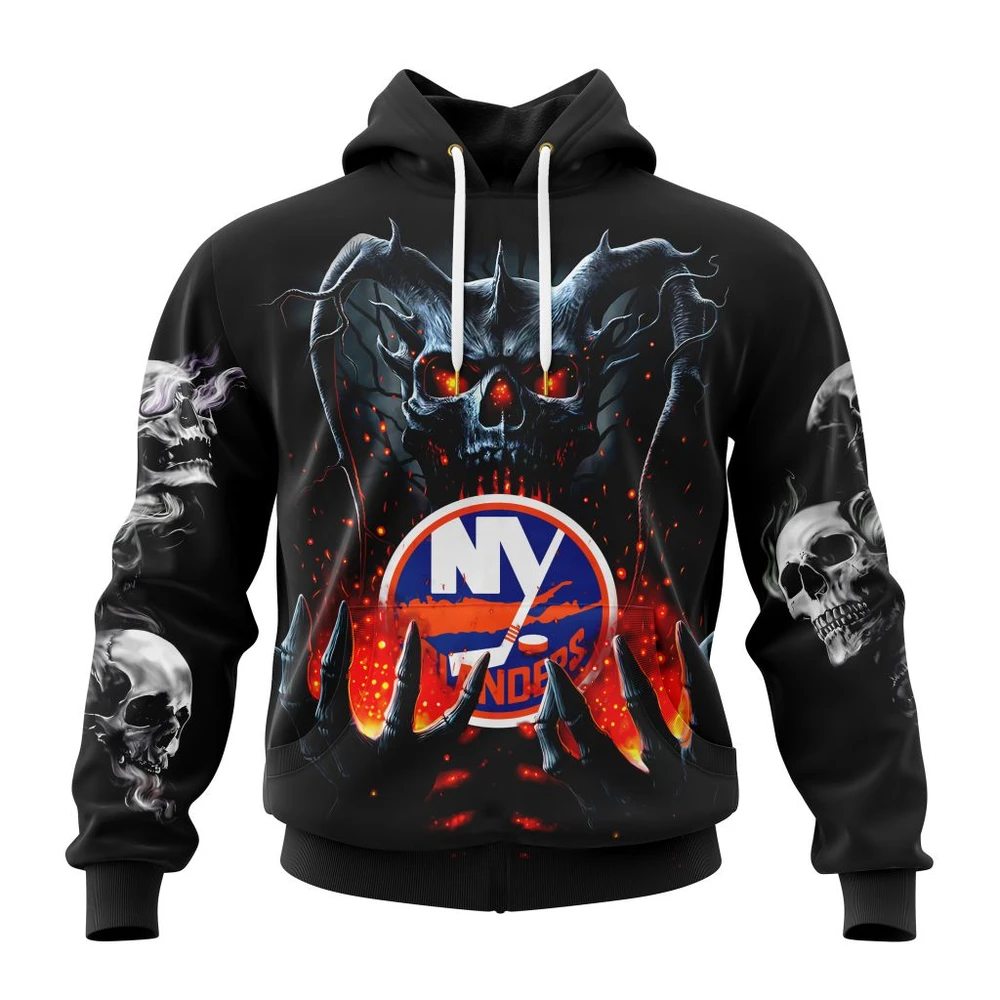 New York Islanders Special Skull Art Design All Over Print Hoodie Style 15397