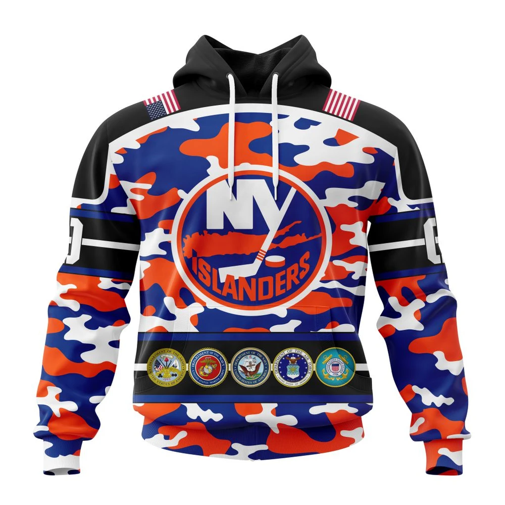 New York Islanders Specialized Design Wih Camo Team Color And Military Force Logo All Over Print Hoodie Style 35087