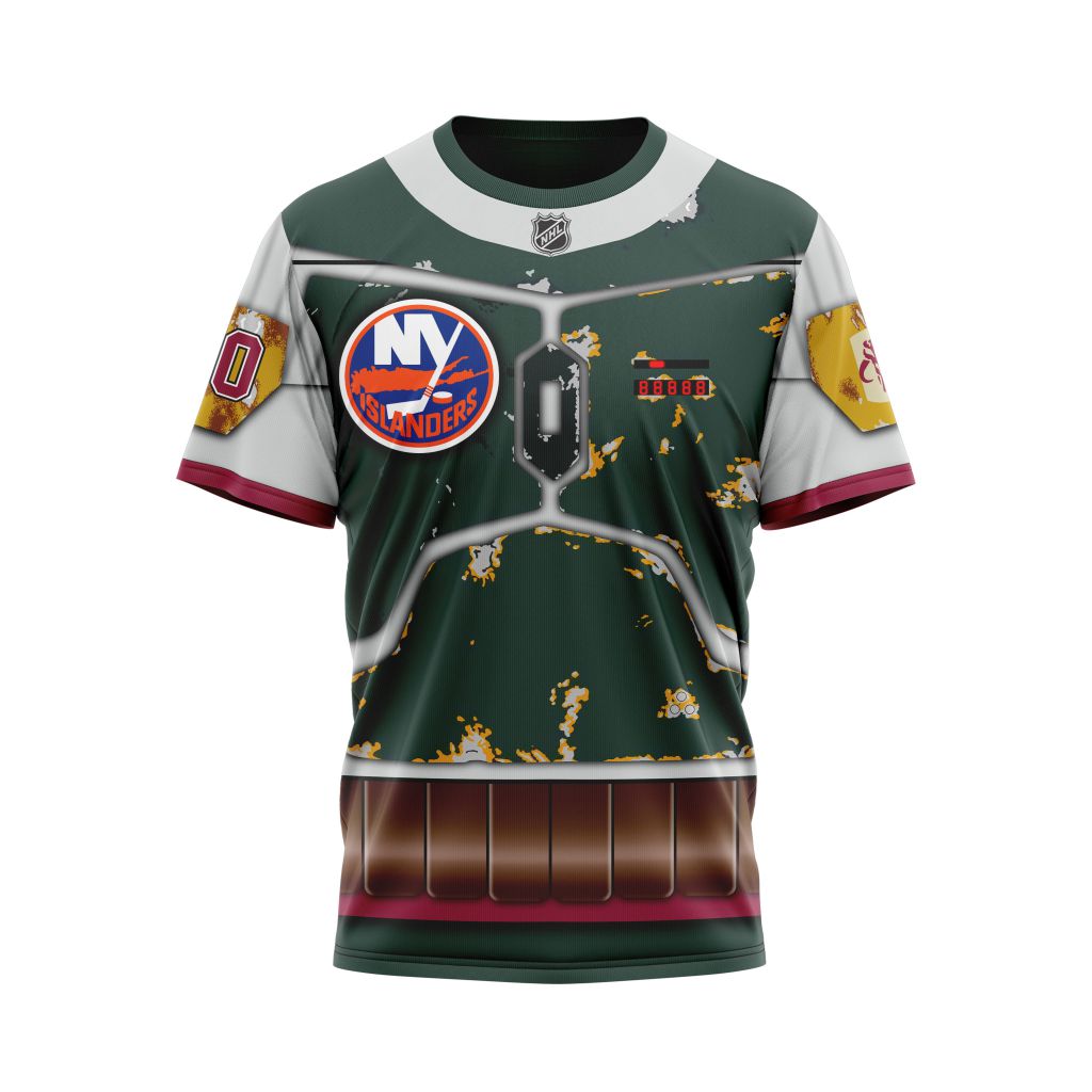 New York Islanders X Boba Fett's Armor Specialized Design For Star Wars Fourth Of July Personalized Name And Number T-Shirt Oregontrailrvpk Shirt