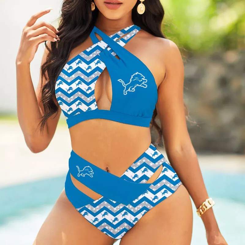 New York Jets Womens 2Pcs Bikini Swimsuit Criss Cross Cutout Bathing Suit St5234