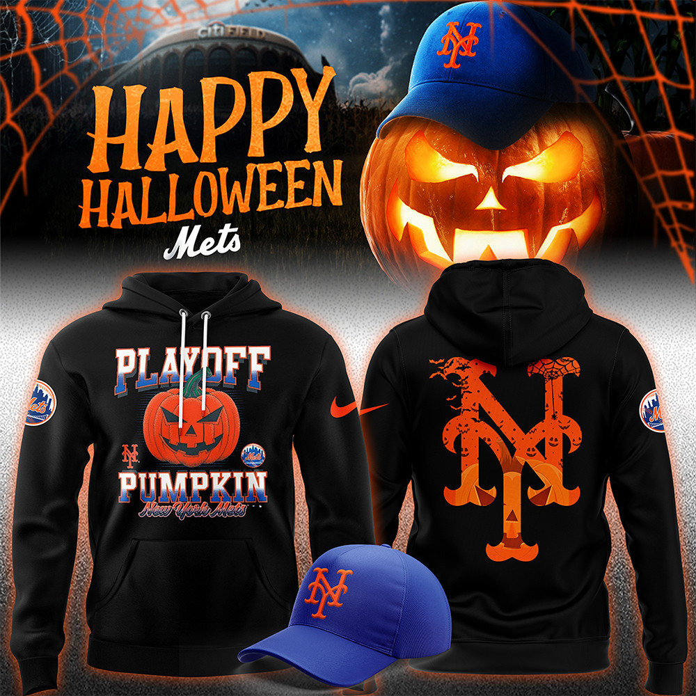 New York Mets 2024 MLB Postseason Playoff Pumpkin Halloween Hoodie Presents