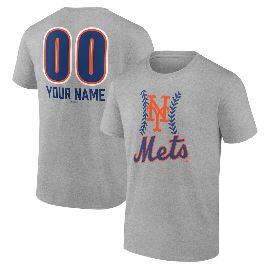 New York Mets Heather Gray Personalized Name & Number Fastball T-Shirt Oregontrailrvpk Shirt