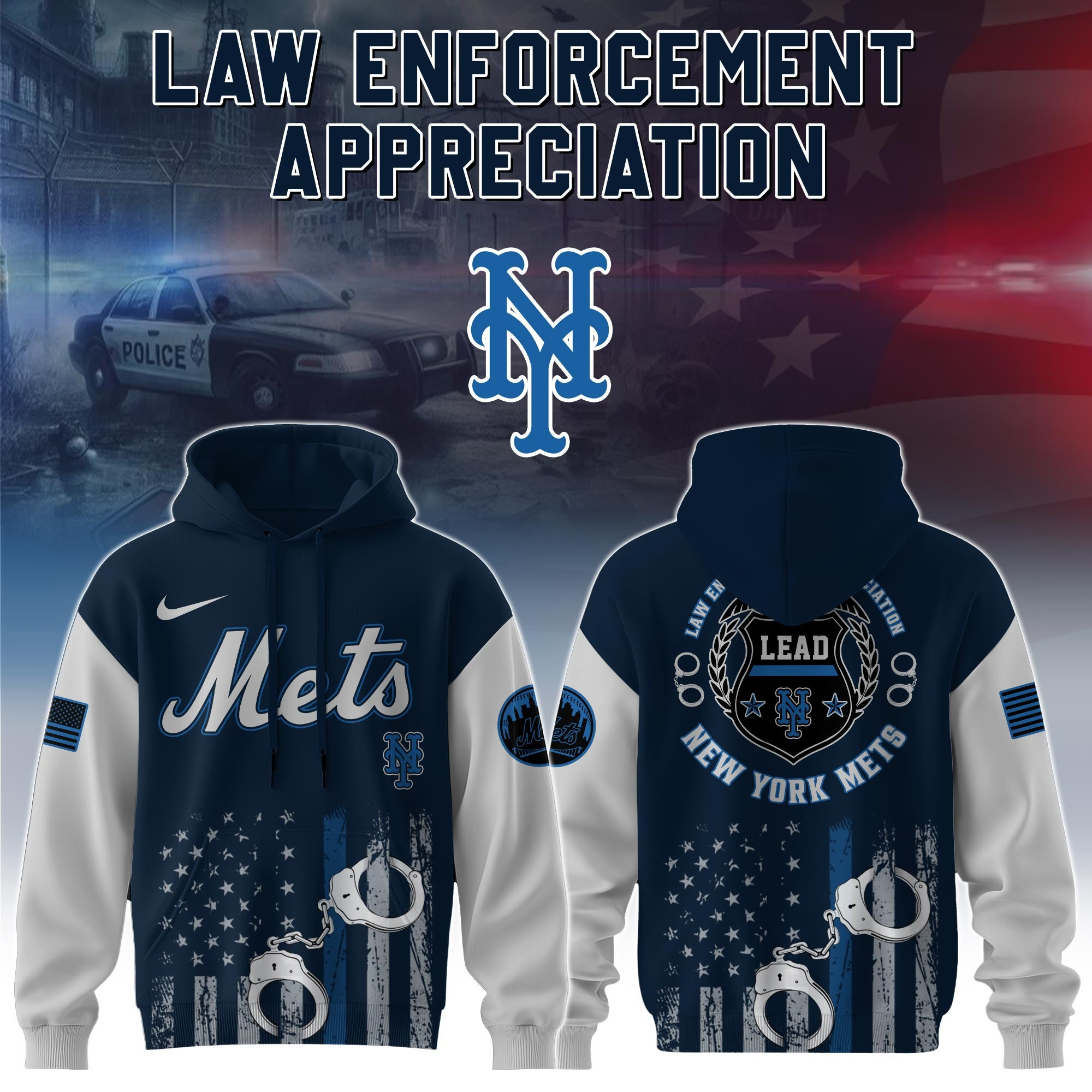 New York Mets MLB Law Enforcement Appreciation Day Hoodie Thin Blue Line