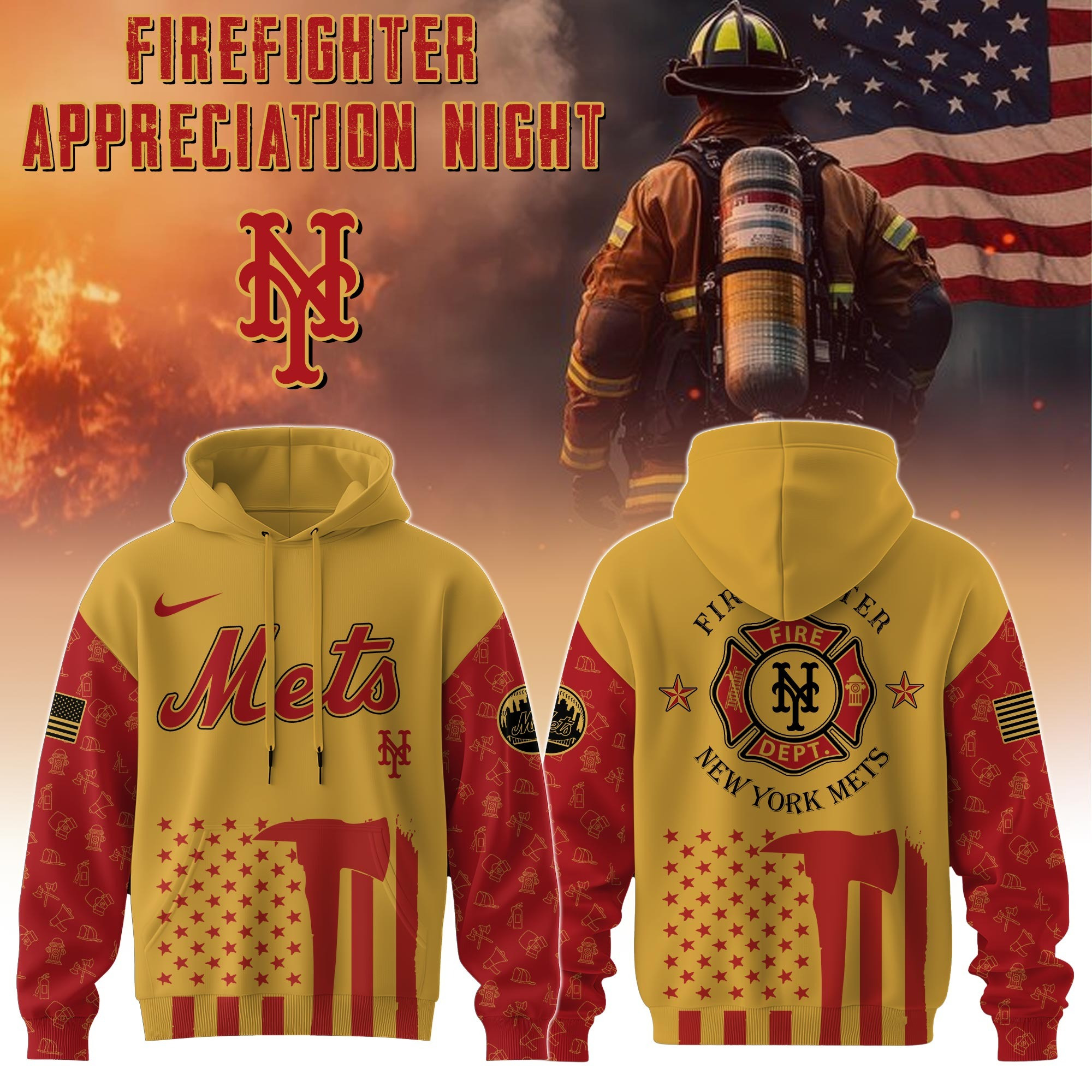 New York Mets MLB X Firefighter Appreciation Night Hoodie Baseball MetsFor Him