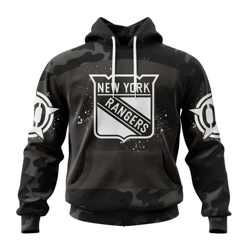 New York Rangers Special Black Camo Design For Veterans Day All Over Print Hoodie Style 32721