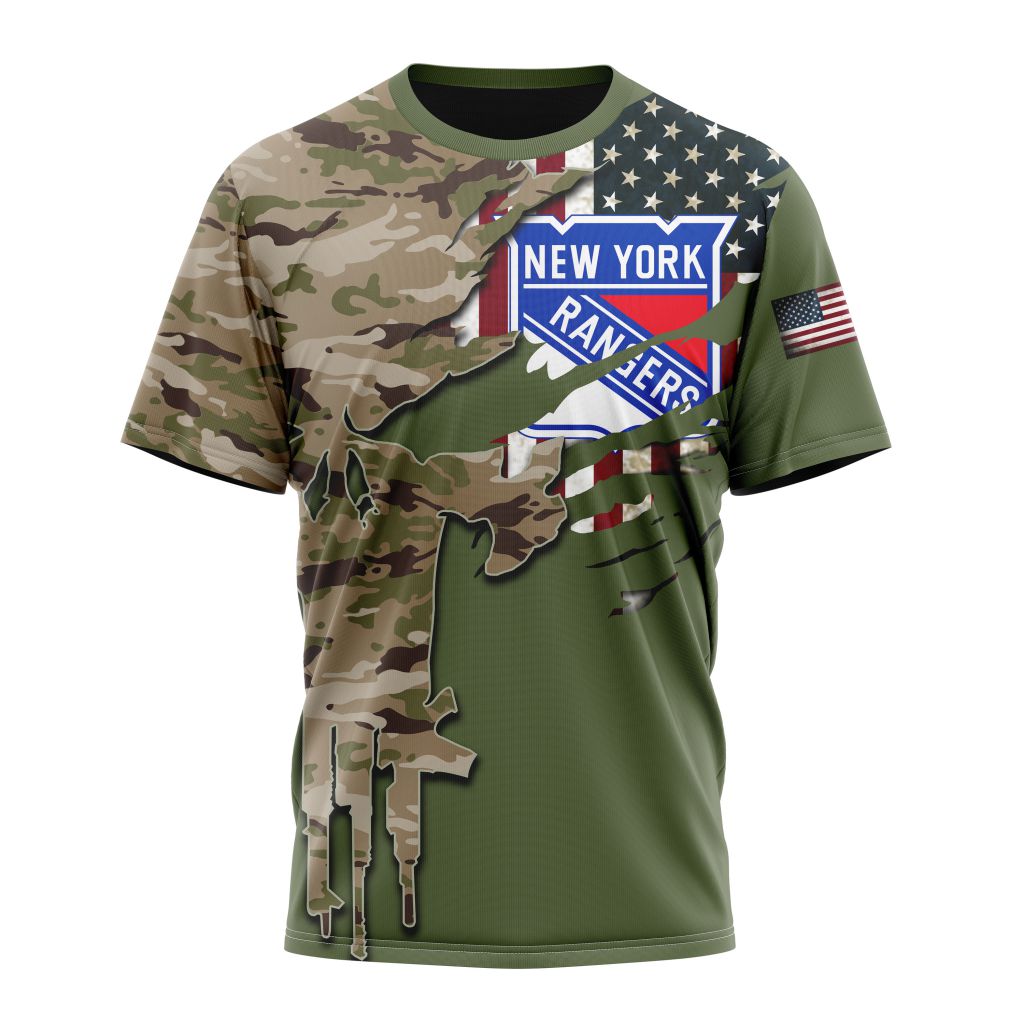 New York Rangers Special Camo Skull Design Personalized Name And Number T-Shirt Oregontrailrvpk Shirt