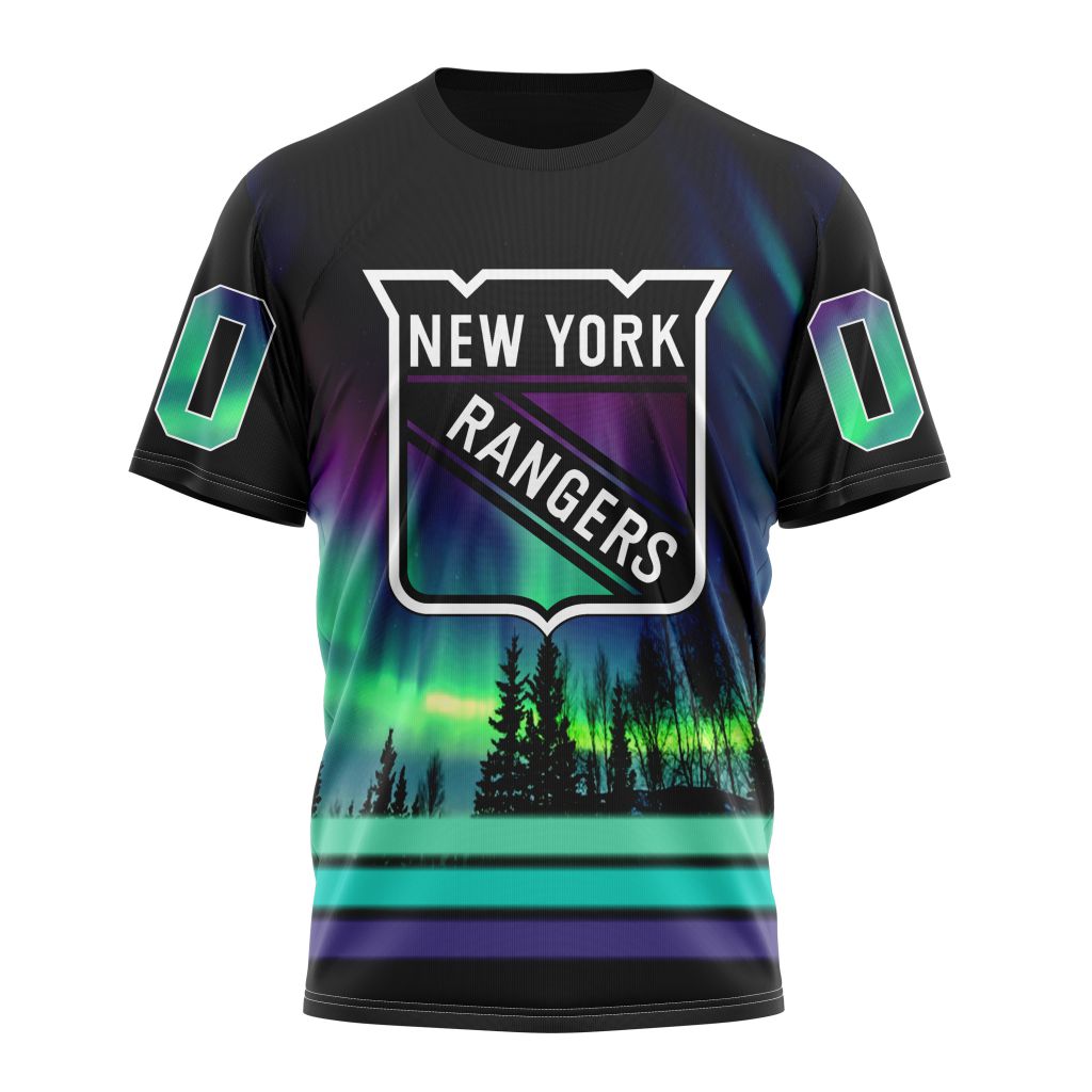 New York Rangers Special Design With Northern Lights Personalized Name And Number T-Shirt Oregontrailrvpk Shirt