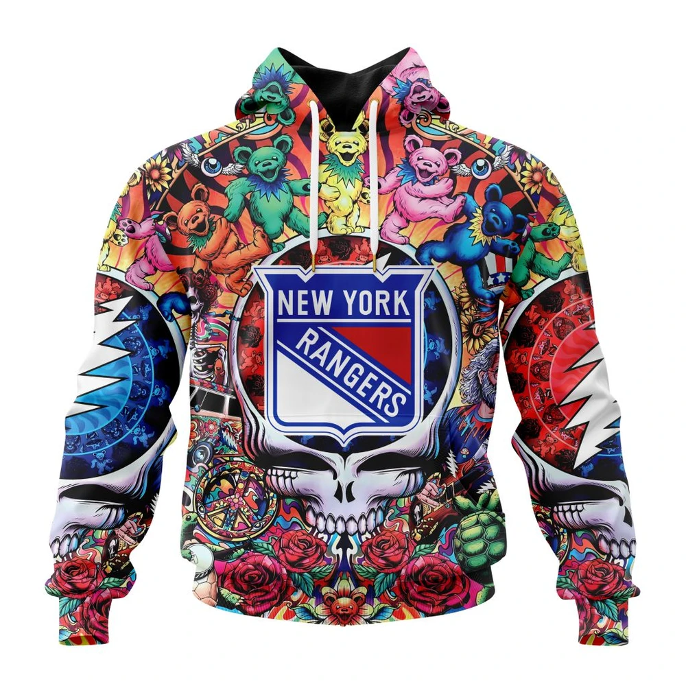 New York Rangers Special Grateful Dead Design All Over Print Hoodie Style 98659