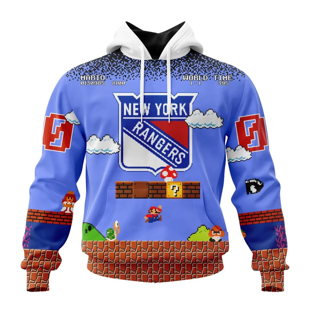 New York Rangers Special Kits With Super Mario Game Design All Over Print Hoodie Style 31816