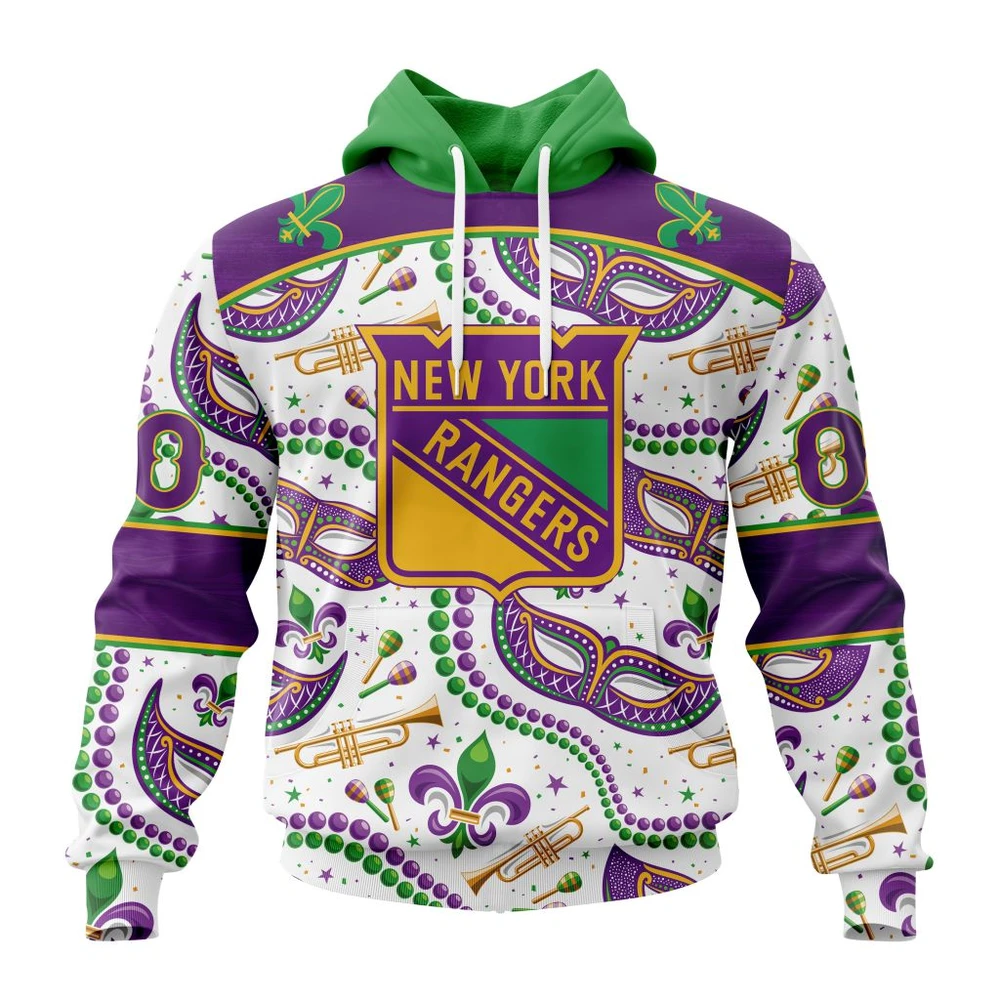 New York Rangers Special Mardi Gras Design All Over Print Hoodie Style 12327