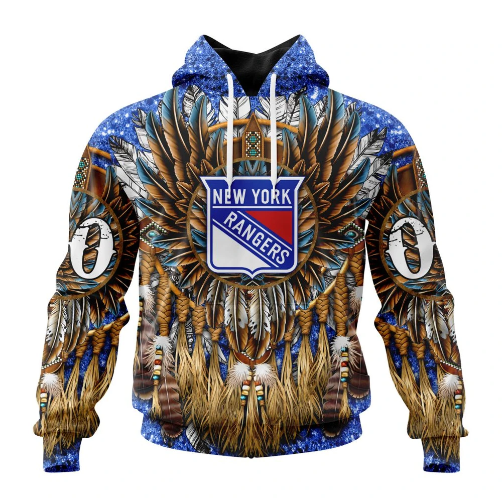 New York Rangers Special Native Costume Design All Over Print Hoodie Style 15992