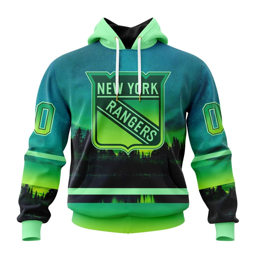 New York Rangers Special Northern Lights Design All Over Print Hoodie Style 24824