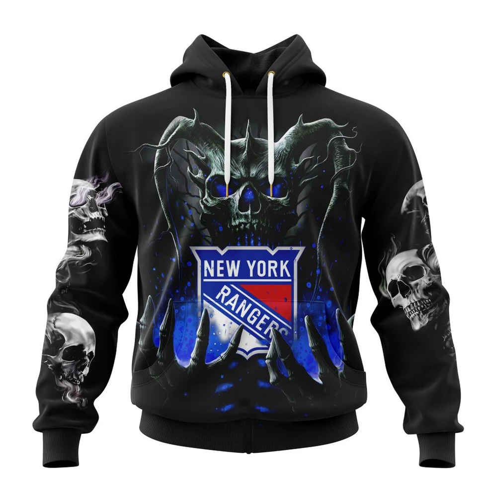 New York Rangers Special Skull Art Design All Over Print Hoodie Style 75412