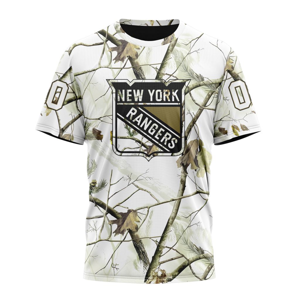 New York Rangers Special White Winter Hunting Camo Design Personalized Name And Number T-Shirt Oregontrailrvpk Shirt