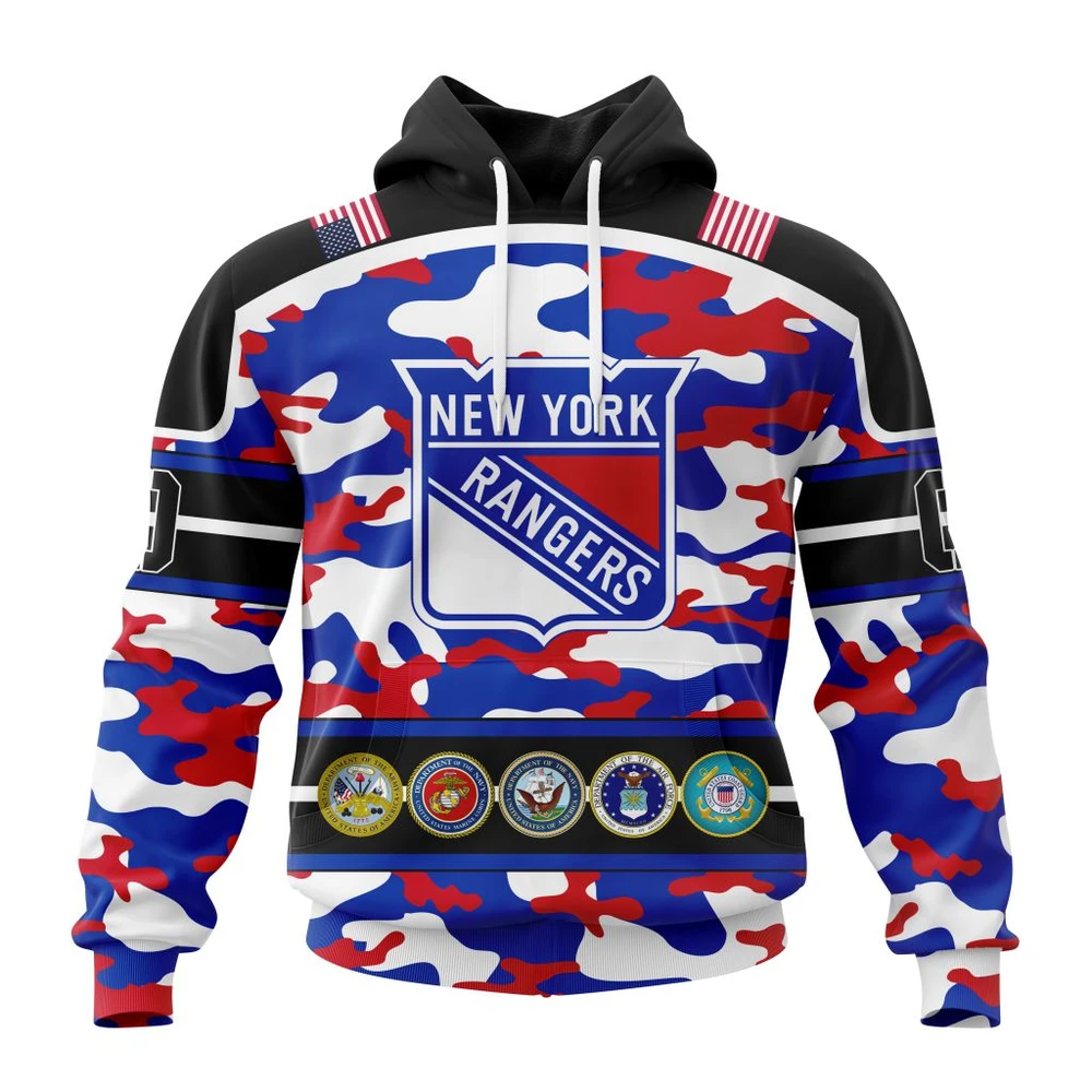 New York Rangers Specialized Design Wih Camo Team Color And Military Force Logo All Over Print Hoodie Style 21695