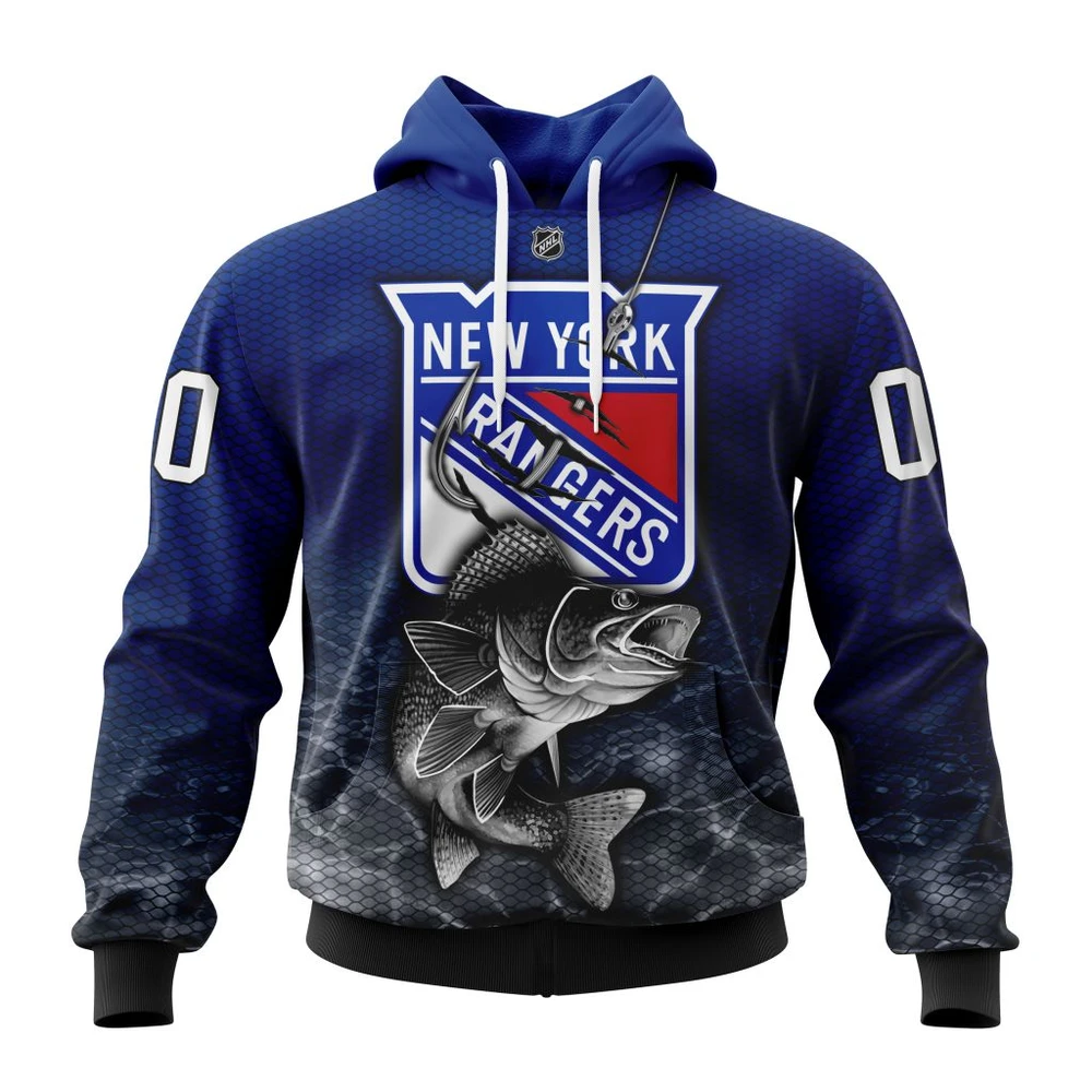 New York Rangers Specialized Fishing All Over Print Hoodie Style 68430
