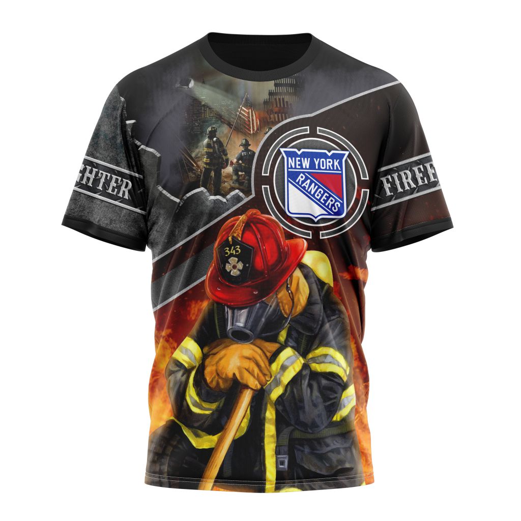 New York Rangers Specialized Kits To Honor FireFighter In Patriot Day We Will Never Forget Personalized Name And Number T-Shirt Oregontrailrvpk Shirt