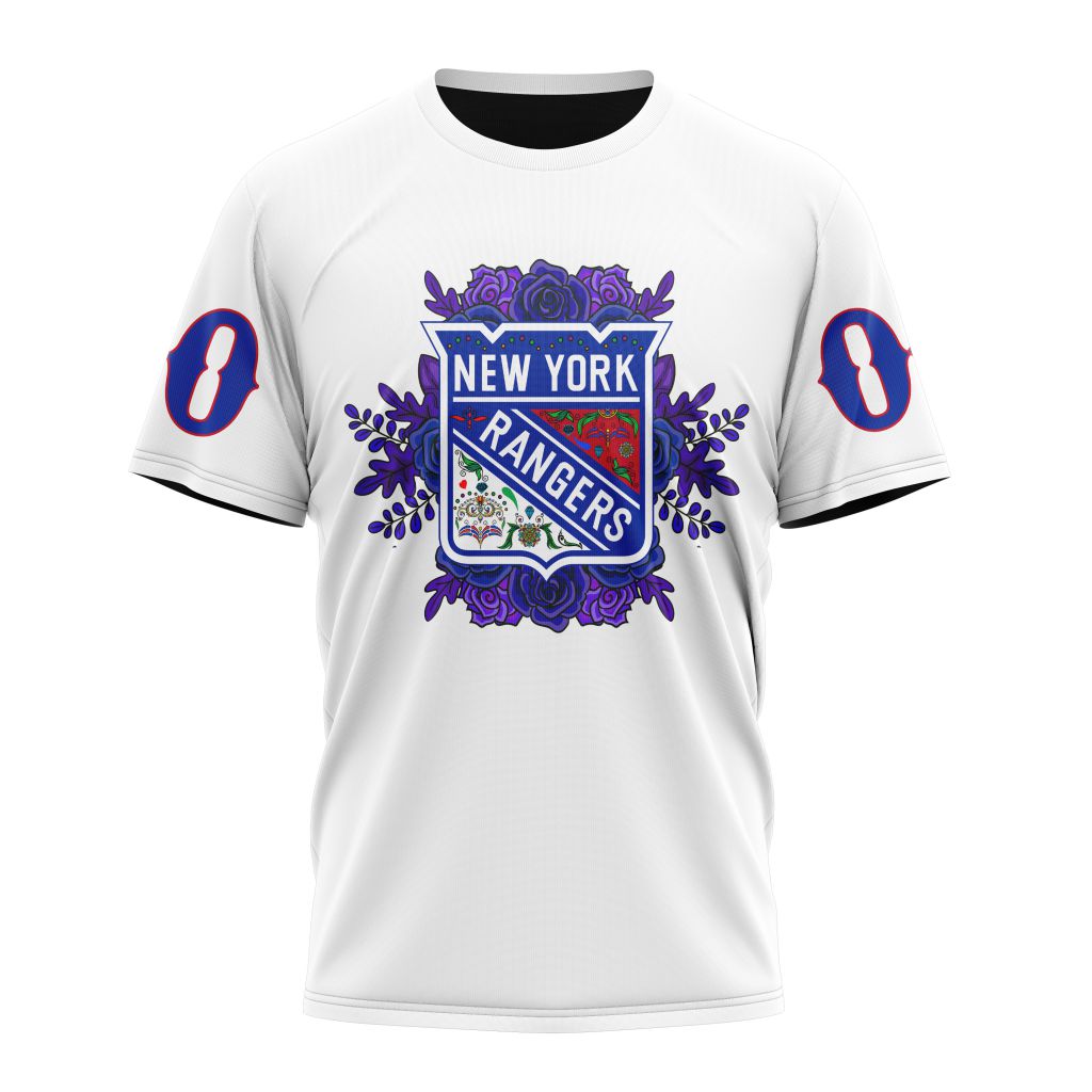 New York Rangers Specialized Unisex Kits Dia De Muertos Personalized Name And Number T-Shirt Oregontrailrvpk Shirt