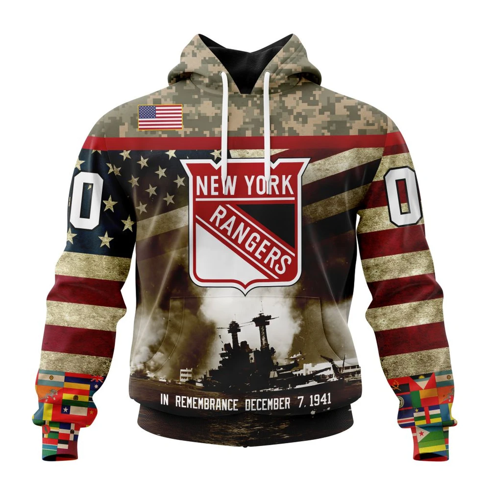 New York Rangers Specialized Unisex Kits Remember Pearl Harbor All Over Print Hoodie Style 76844