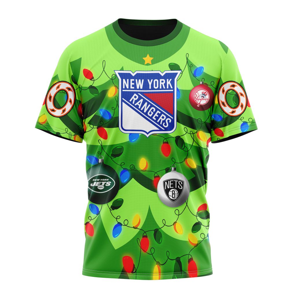 New York Rangers Specialized Unisex Kits With Unisex Kits With Christmass Tree Color And City's Sport Teams Personalized Name And Number T-Shirt Oregontrailrvpk Shirt