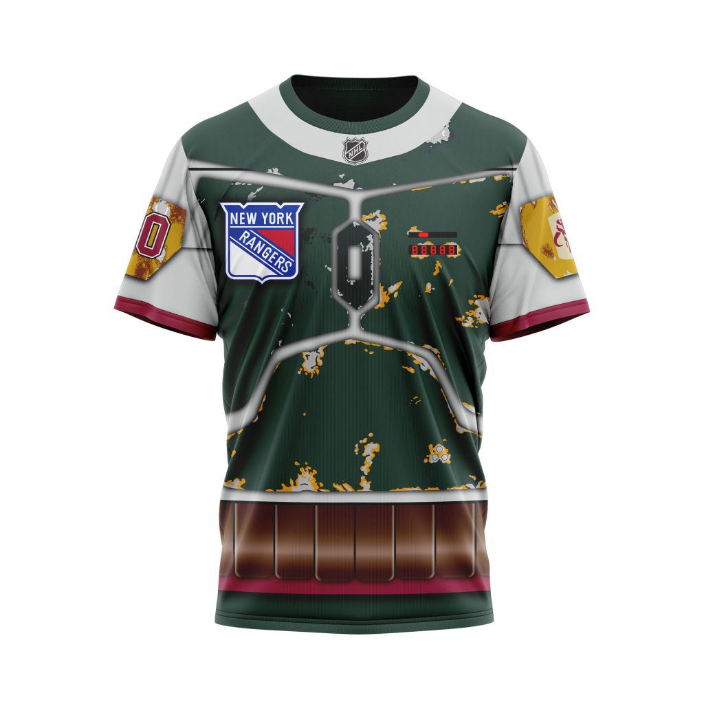 New York Rangers X Boba Fett's Armor Specialized Design For Star Wars Fourth Of July Personalized Name And Number T-Shirt Oregontrailrvpk Shirt