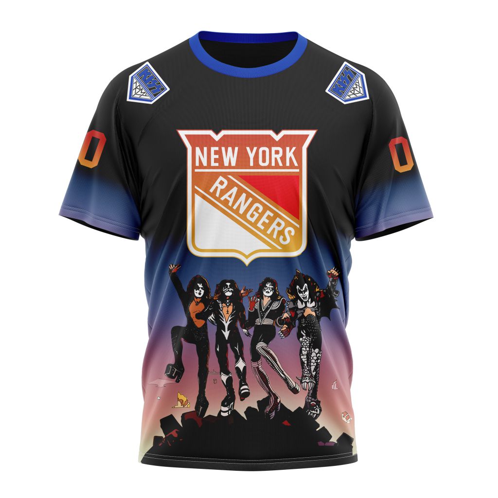 New York Rangers X KISS Band Design Personalized Name And Number T-Shirt Oregontrailrvpk Shirt