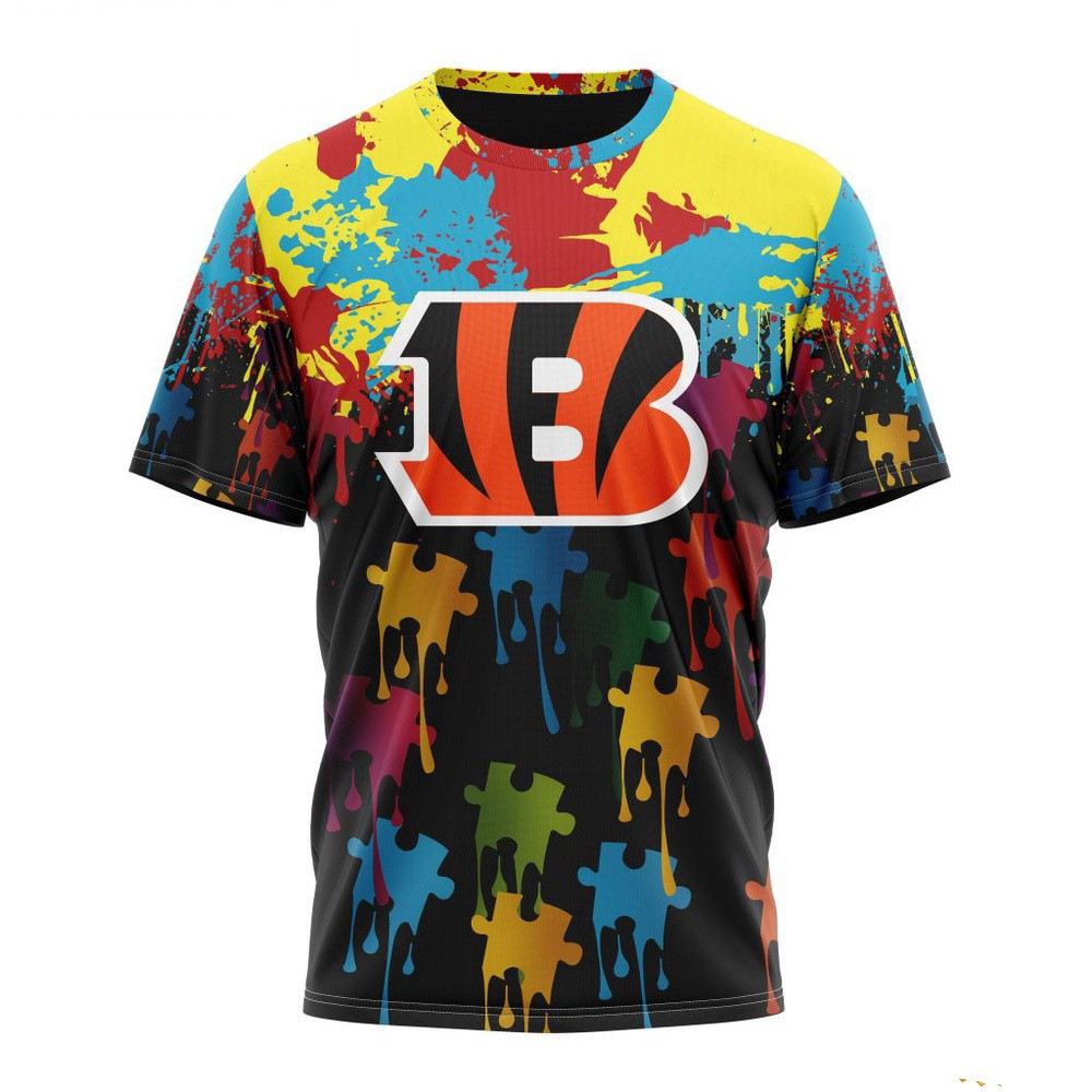 NFL Cincinnati Bengals Autism Awareness Design 3D T-Shirt Best Gifts For Football Fans Oregontrailrvpk Shirt