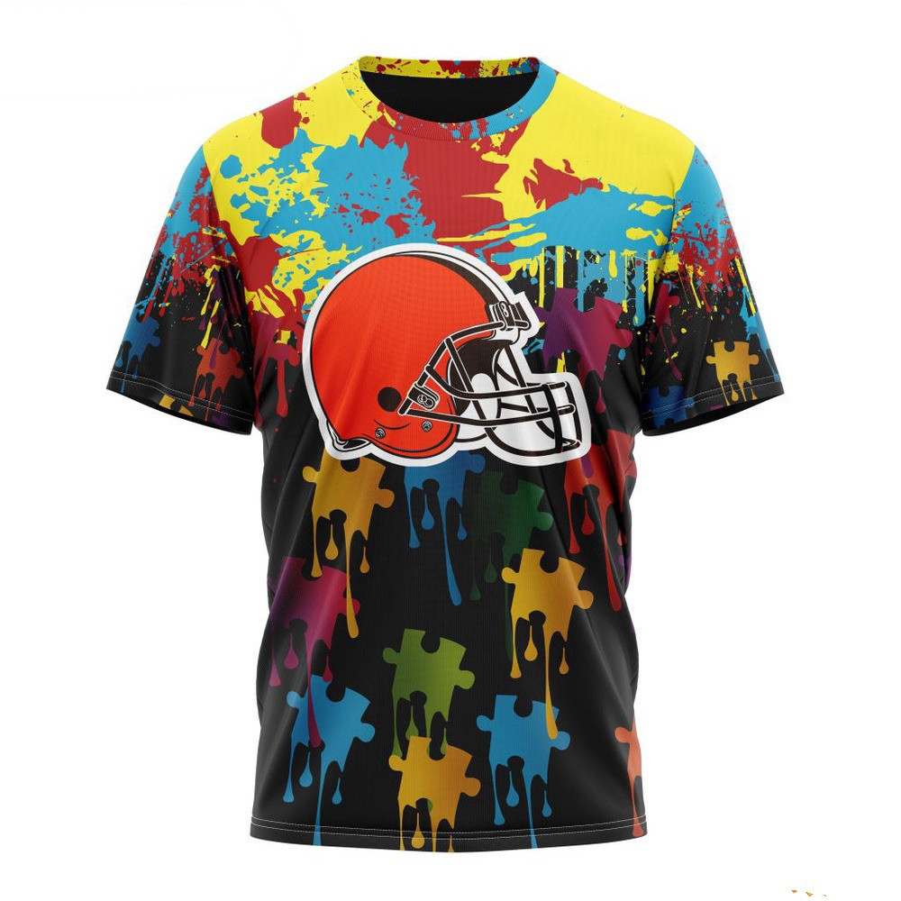 NFL Cleveland Browns Autism Awareness Design Football T-Shirt Oregontrailrvpk Shirt