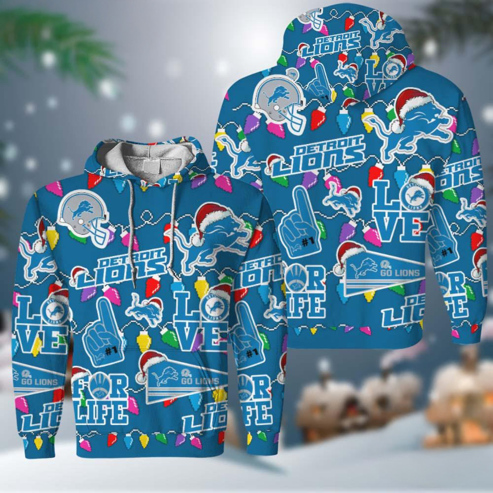 NFL Detroit Lions Love For Life Football Team Merry Christmas Hoodie