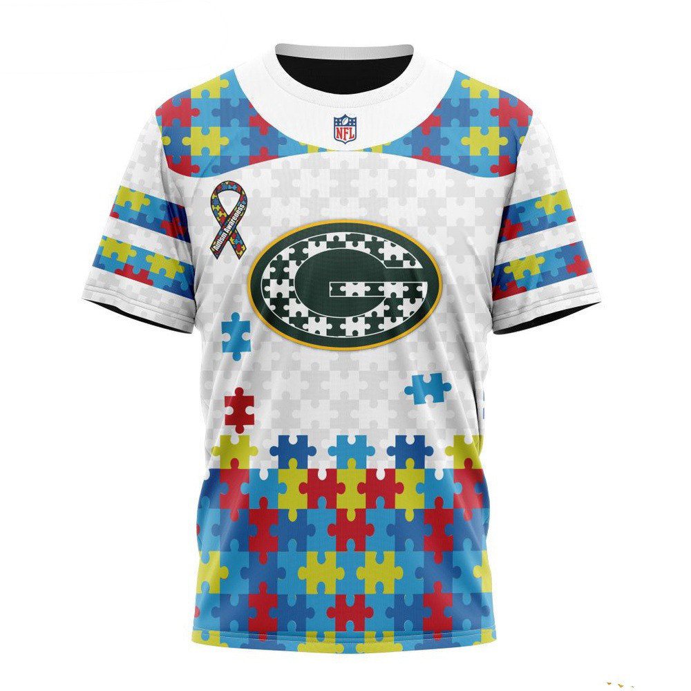 NFL Green Bay Packers Autism Awareness Design T-Shirt Best Gifts For NFL Fans Oregontrailrvpk Shirt